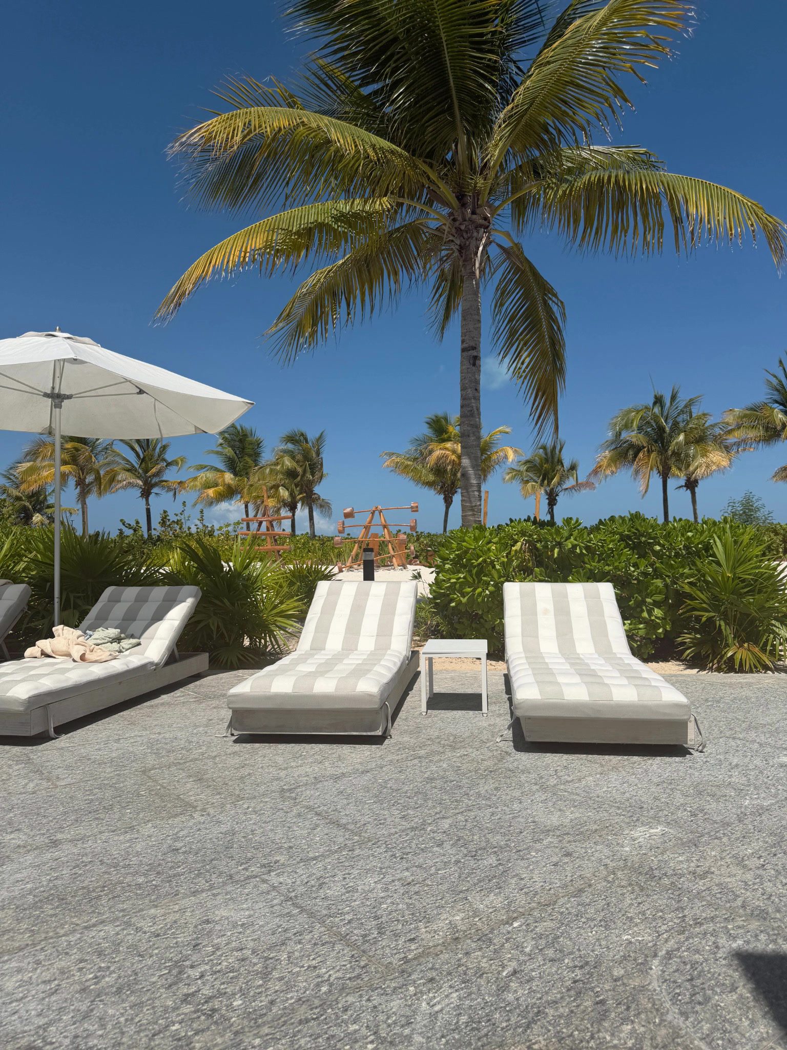 Poolside loungers and palms at SLS Playa Mujeres